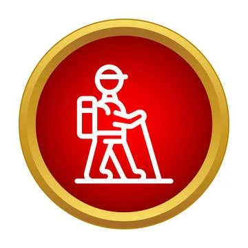 Hiker icon walking with backpack and trekking pole Stock Illustration