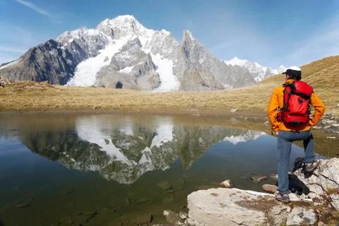 Hiker lake Stock Photos