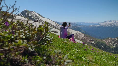 Hiker making selfie in the mountains Stock Footage 164415518