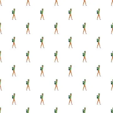 Hiker man walking with backpack seamless pattern 스톡 일러스트