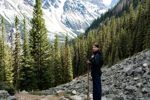 Hiker with Mountain Backdrop Stock Photos