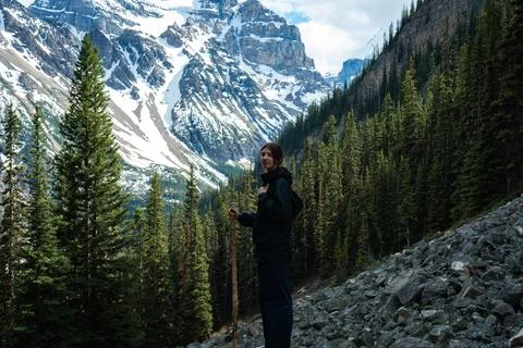 Hiker with Mountain Backdrop Stock Photos