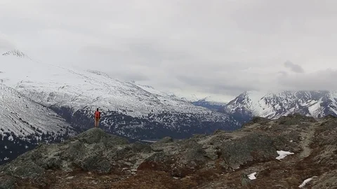 Hiker in Mountain Landscape Stock Footage 79330089