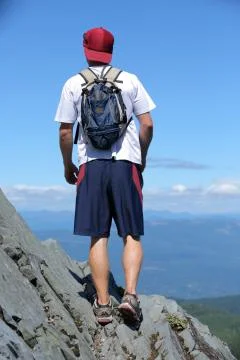 Hiker on mountain 스톡 사진
