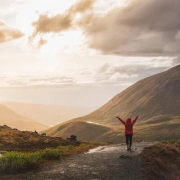 Hiker at mountain top Stock Photos