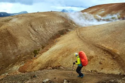 Hiker in the mountains, Iceland Stock Photos