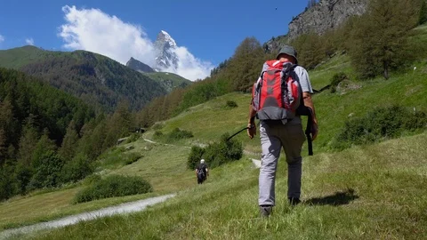 Hiker in Mountains - Model Released Stock Footage 93274115