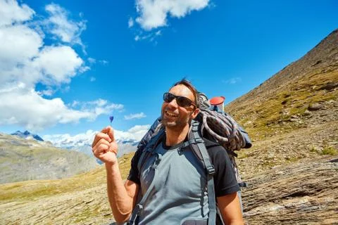 Hiker in the mountains Stock Photos