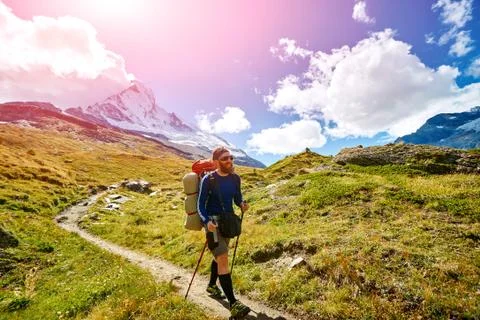 Hiker in the mountains Stock Photos