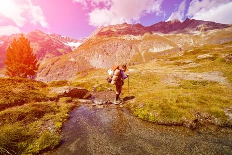 Hiker in the mountains Stock Photos