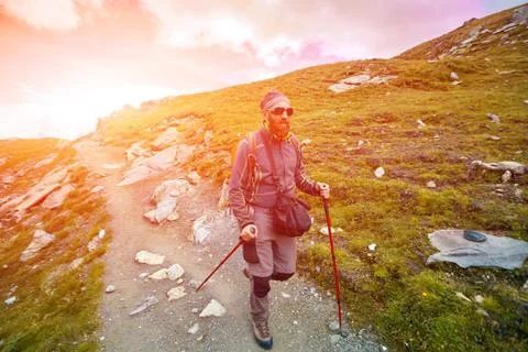 Hiker in the mountains Stock Photos