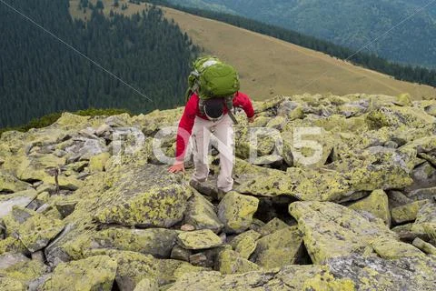 Hiker in mountains Stock Photos