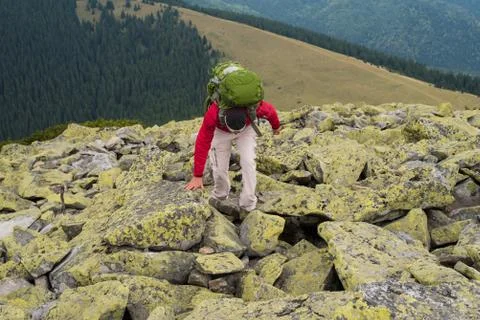 Hiker in mountains Stock Photos