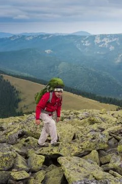 Hiker in mountains Foto stock