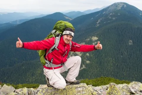 Hiker in mountains Foto stock