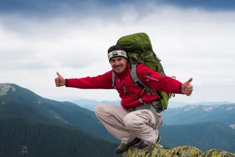 Hiker in mountains Stock Photos