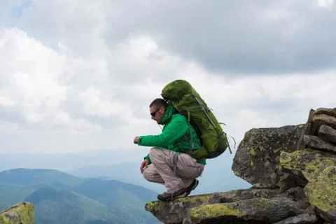 Hiker in mountains Foto stock