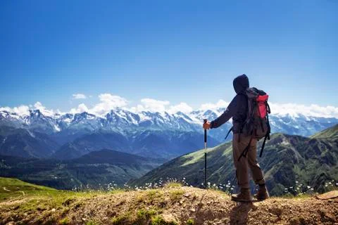 Hiker in the mountains Stock Photos