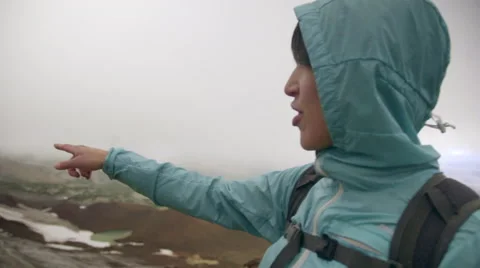 Hiker points to glaciers Stock Footage 59514074