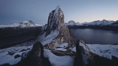 Hiker Resting With View Of Segla Mountain In Norway Stock Footage 144122106
