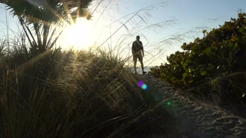 Hiker returns from the beach Stock Footage 171949100