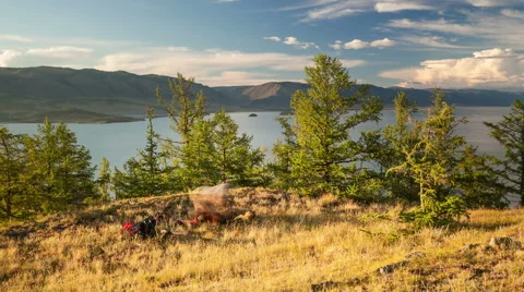 Hiker setting tent. time lapse. Stock Footage 40707191