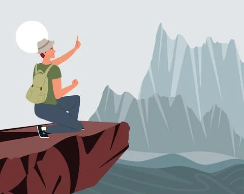 Hiker is standing Stock Illustration