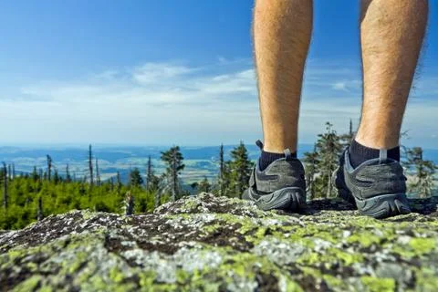 Hiker on summit Stock Photos