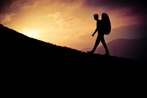 Hiker At Sunset Stock Photos
