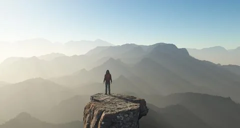 Hiker on top of a mountain. Stock Illustration