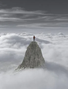 Hiker on top of a mountain over  a cloud. Stock Illustration
