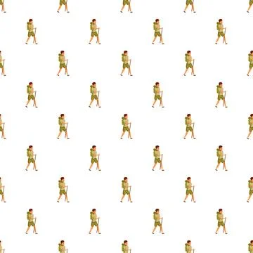 Hiker trekking with backpack and walking stick pattern Stock Illustration