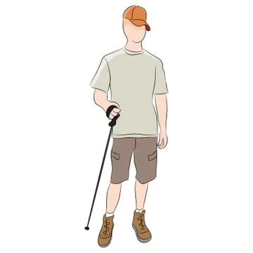 Hiker Using Trekking Pole Stock Illustration