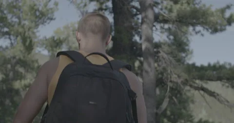 Hiker walking down trailer mid back up Stock Footage 65168360