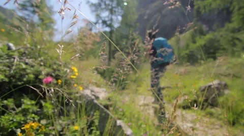 Hiker walking in the mountain in the background Stock Footage 52512398
