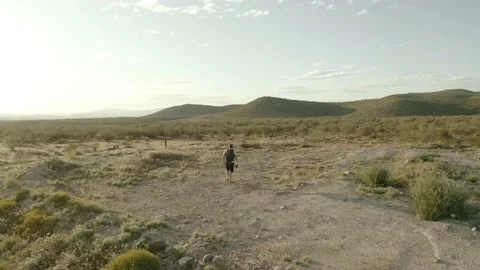 A hiker walking out into the Sonoran Desert of Arizona Stock Footage 131754311