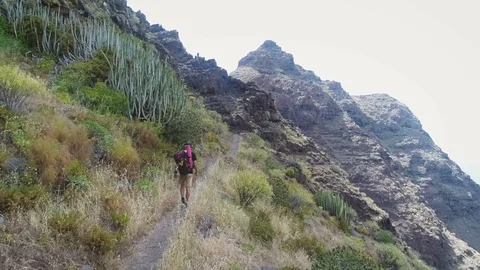 Hiker Walking On The Path In Mountains Stock Footage 83357572