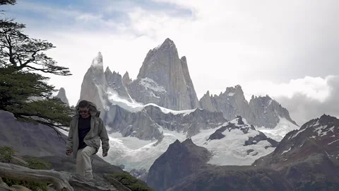 Hiker walking through the trails of the Mount Fitzroy National Park Stock Footage 255687284
