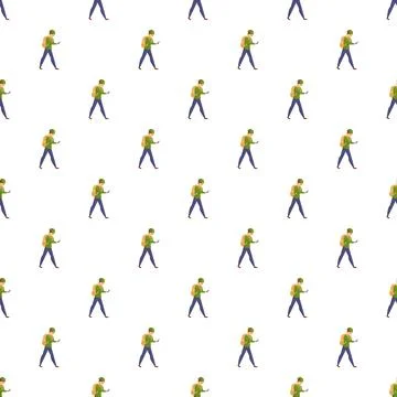 Hiker walking using smartphone navigation seamless pattern 스톡 일러스트