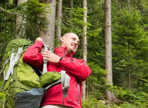 Hiker wearing backpack Foto stock