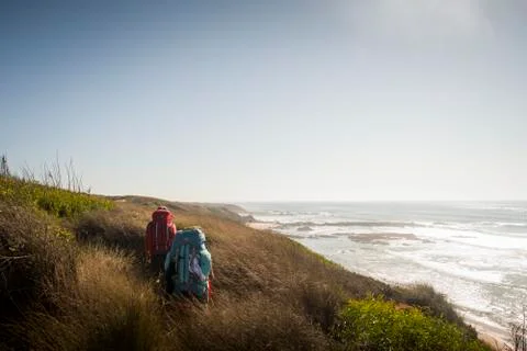 Hikers along the cliffs Stock Photos