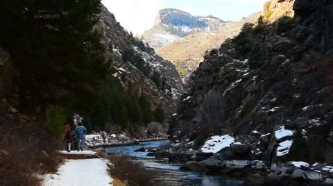 Hikers At Bottom of Canyon Stock Footage 45862252