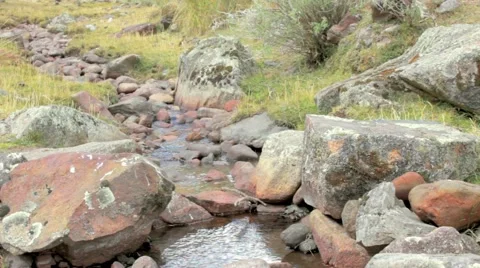 Hikers crossing stream, Peru Stock Footage 62388910