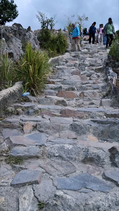 Hikers Descending Stone Steps at Mount Papandayan Vídeos de archivo 339911713