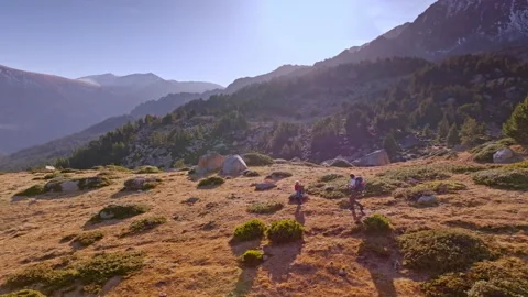 Hikers explore the breathtaking landscape of the Pyrenees in Spain Stock Footage 303622911