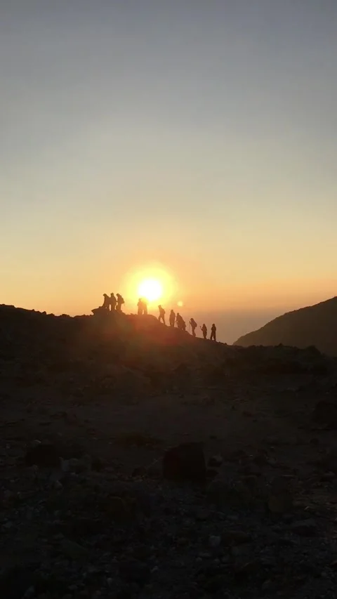 The hikers Exploring Together, Papandayan Mountain, Garut, West Java, Indonesia. Видео 343290164