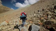 Hikers Hiking On Andes Mountain, Peru Stock Footage