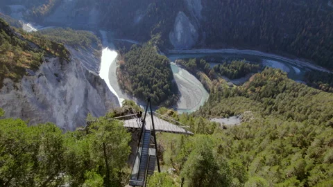 Hikers Looking from an Observation Deck Overlooking Ruinaulta in Switzerland Stock Footage 165534213