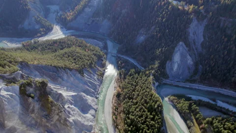 Hikers Looking from an Observation Deck Overlooking Ruinaulta in Switzerland Stock Footage 165537353