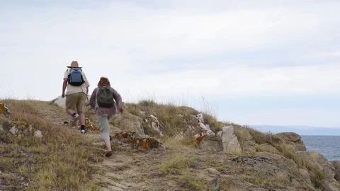 Hikers on the mountain Stock Footage 74989654